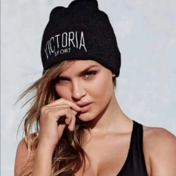 Victoria’s Secret Sport Black Logo Beanie Hat - Picture 1 of 3